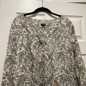 Talbots Cotton Paisley Popover Peasant Blouse Long Sleeve